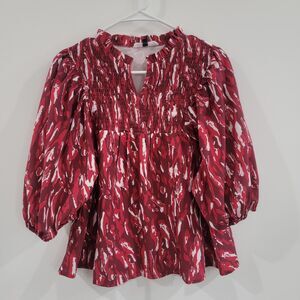 Michelle Mcdowell Womens Top Size Medium Red‎ Smocked Peasant Flowy